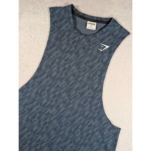 Gymshark Mens Blue Hex Geometric Print Drop Armhole Tank Top Muscle Tee Size M